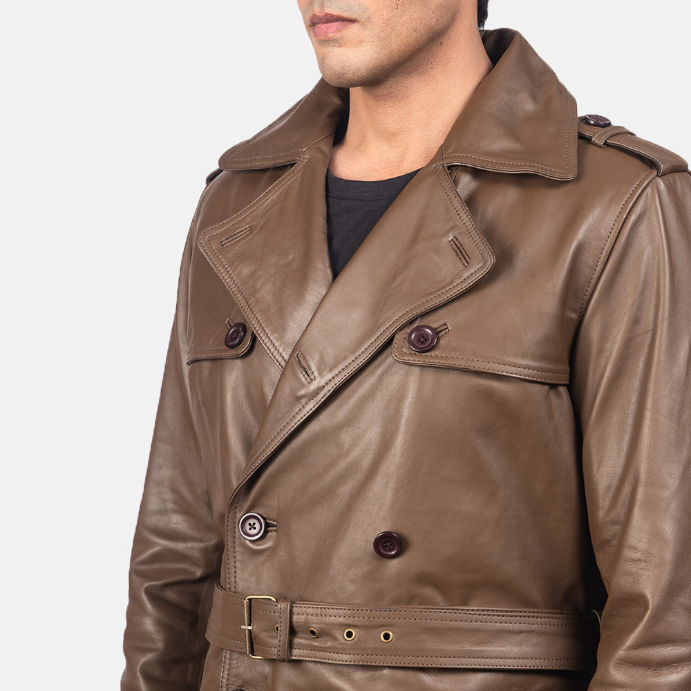 Royson Brown Leather Duster Coat - image 5