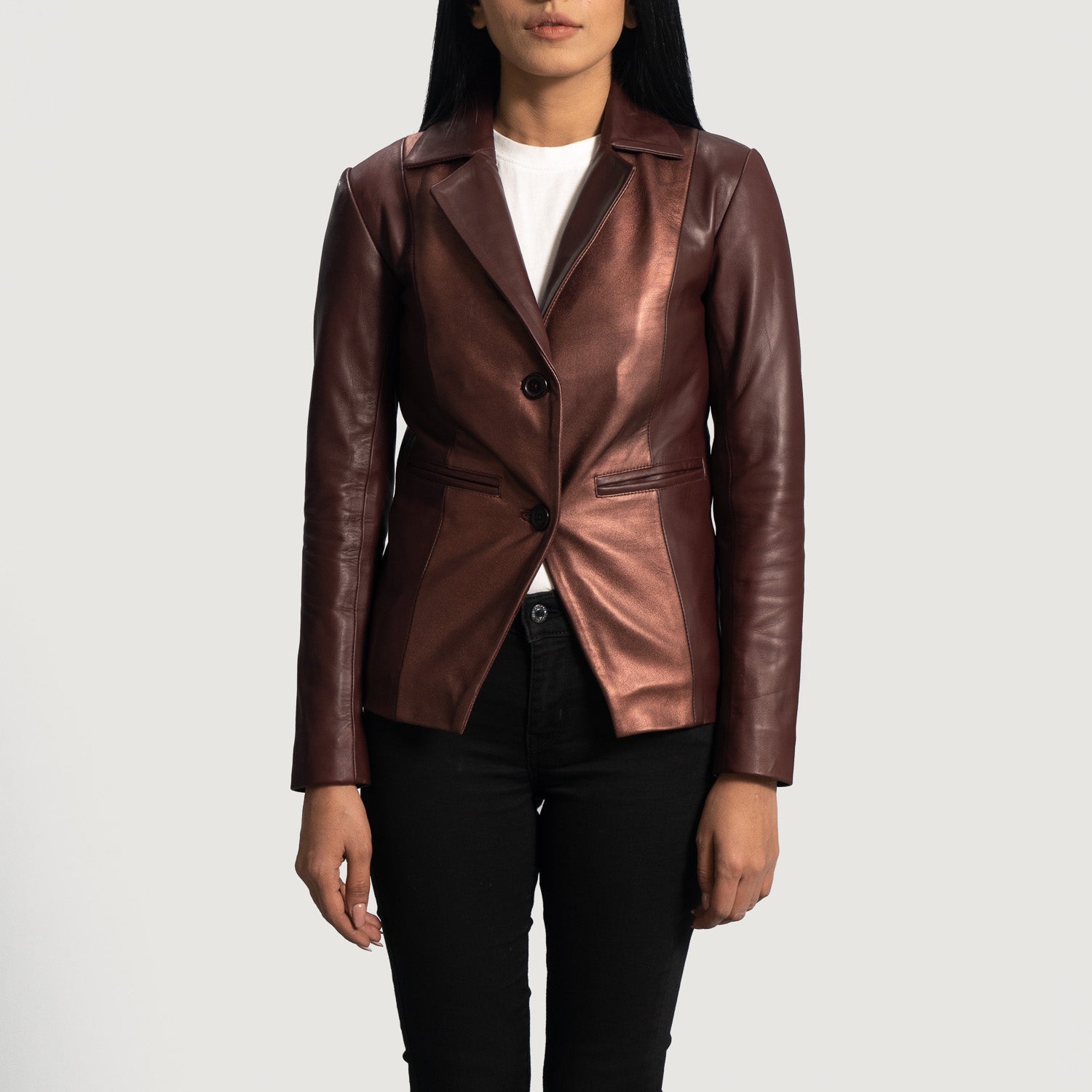Ruby Metallic Maroon Leather Blazer - image 1