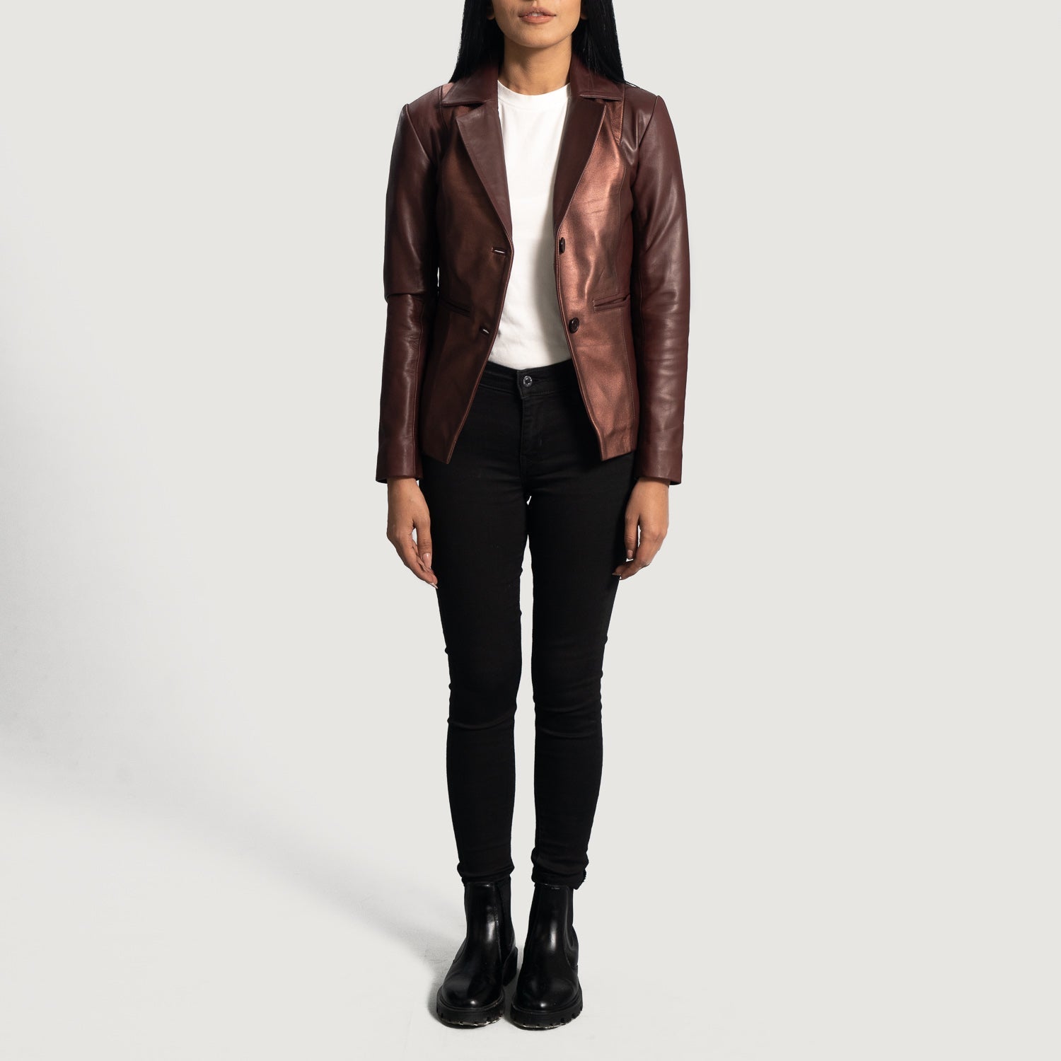 Ruby Metallic Maroon Leather Blazer - image 4