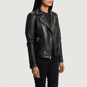 Sally Mae Studded Black Leather Biker Jacket - image 2