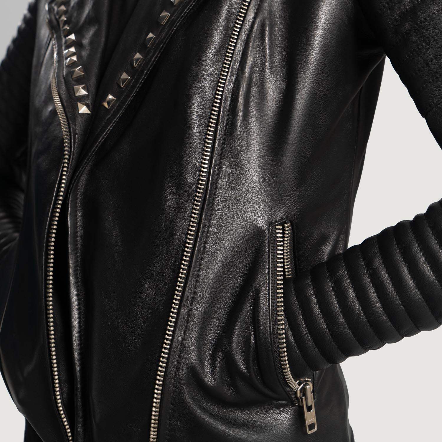 Sally Mae Studded Black Leather Biker Jacket - image 6
