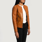 Tan Brown Sheepskin Dip &Amp; Dye Biker Jacket - Back View Showing Tailored Shoulder Fit & Clean Hemline