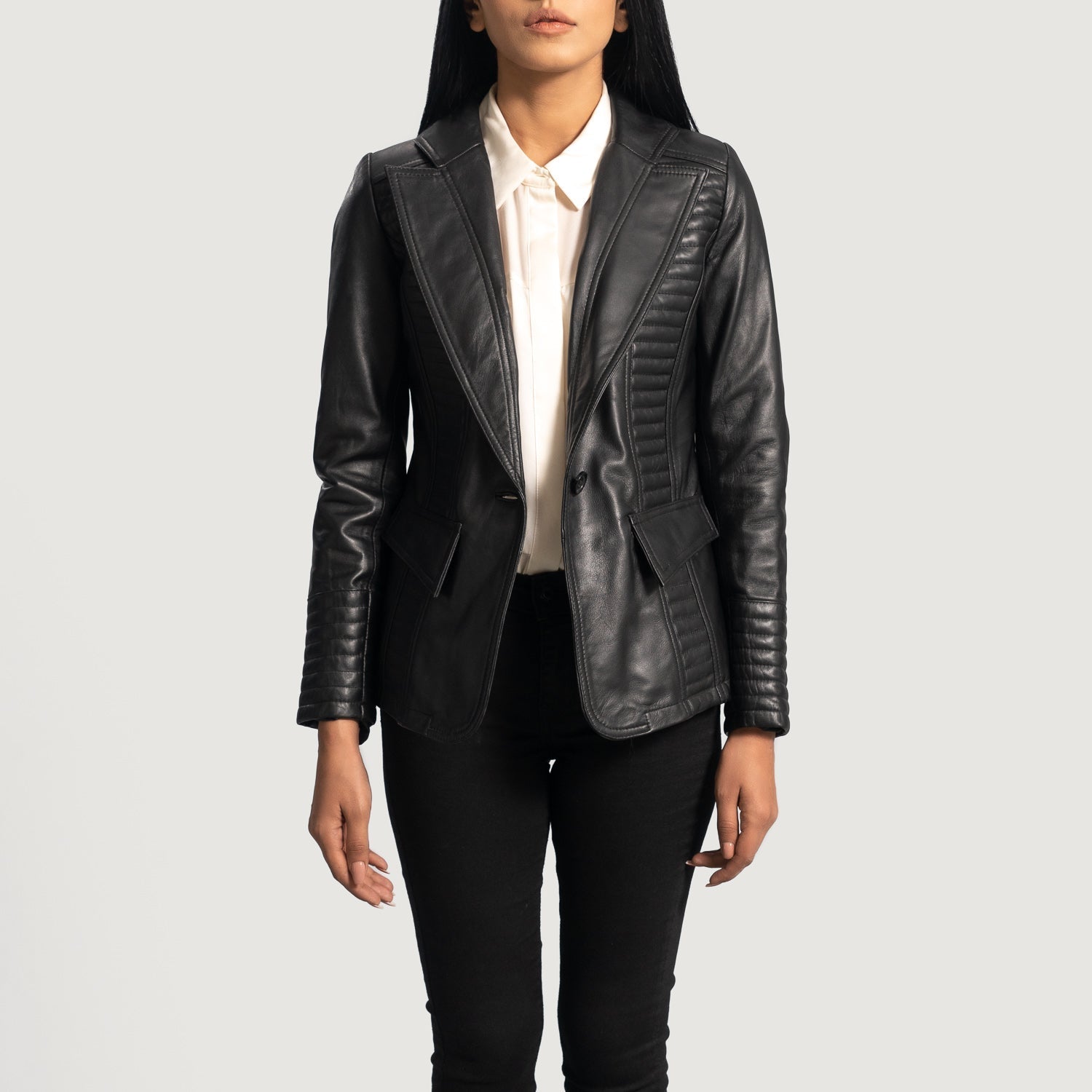 Selina Black Leather Blazer - image 1