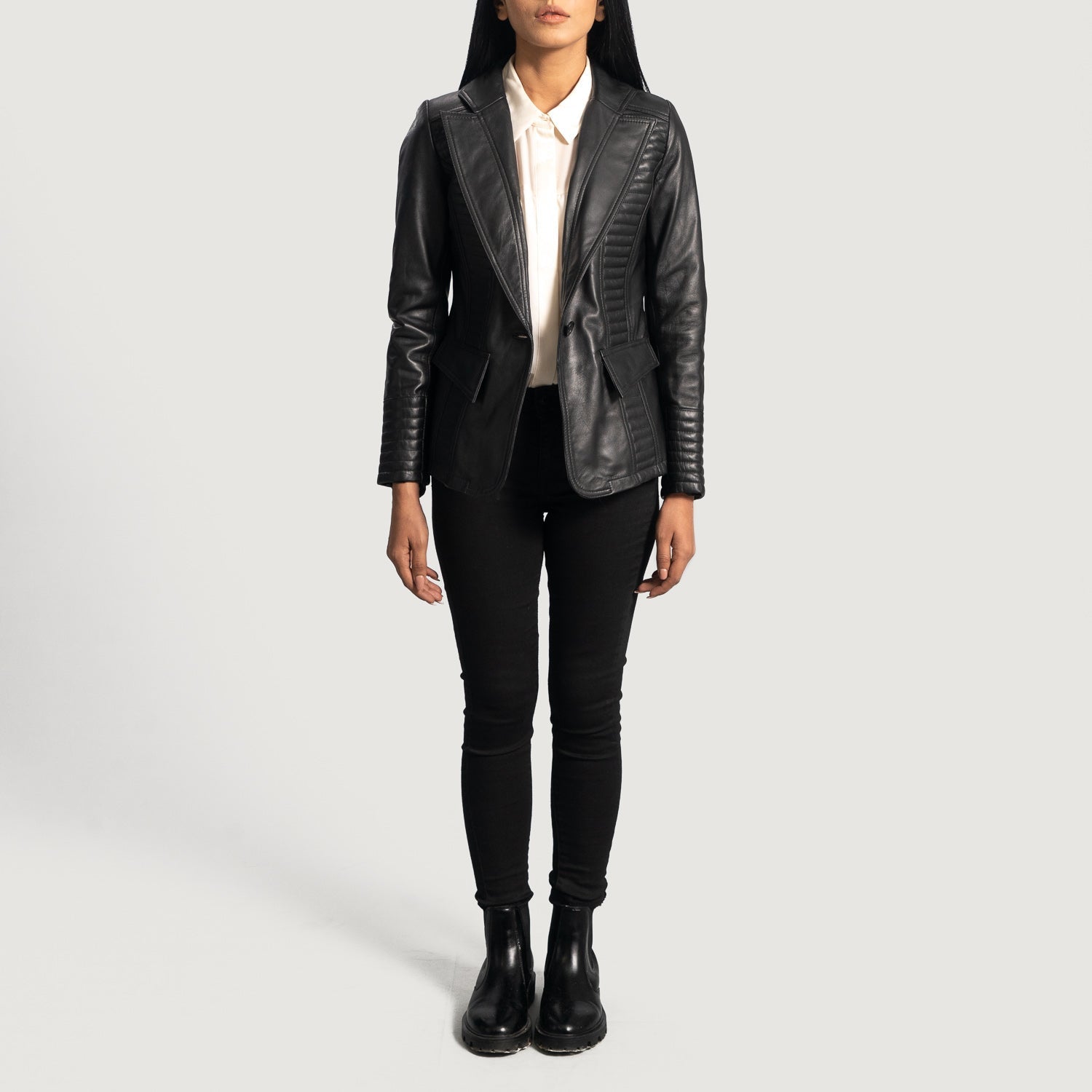 Selina Black Leather Blazer - image 4