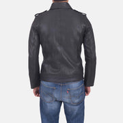 Sergeant Black Leather Jacket - Lateral Side Profile View Showing Sleeve Cut & Athletic Taper Fit