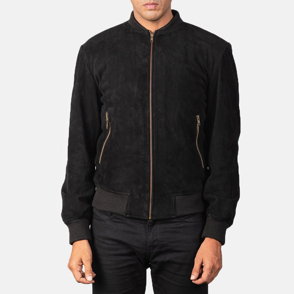 Shane Black Suede Bomber Jacket - image 4