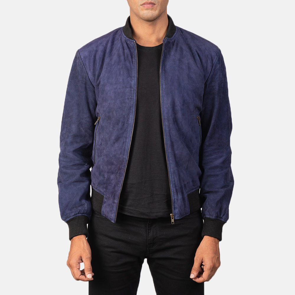 Shane Blue Suede Bomber Jacket - image 1