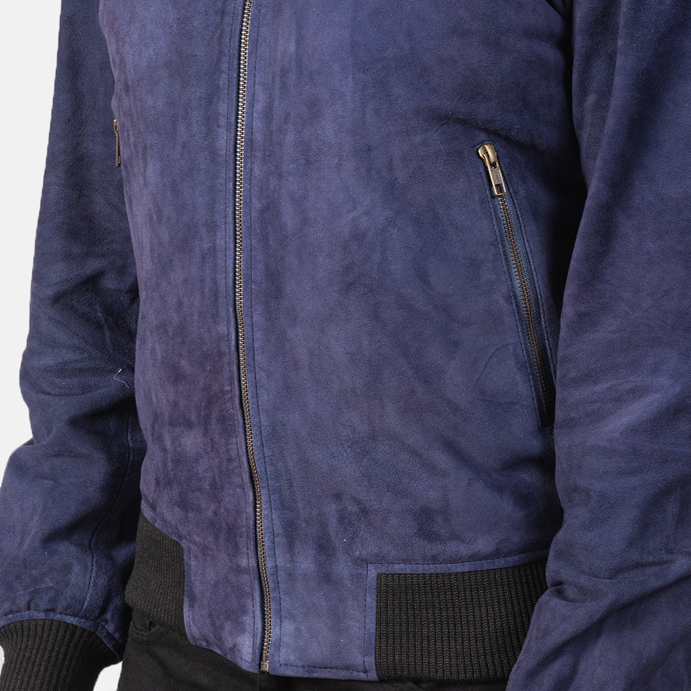 Shane Blue Suede Bomber Jacket - image 6
