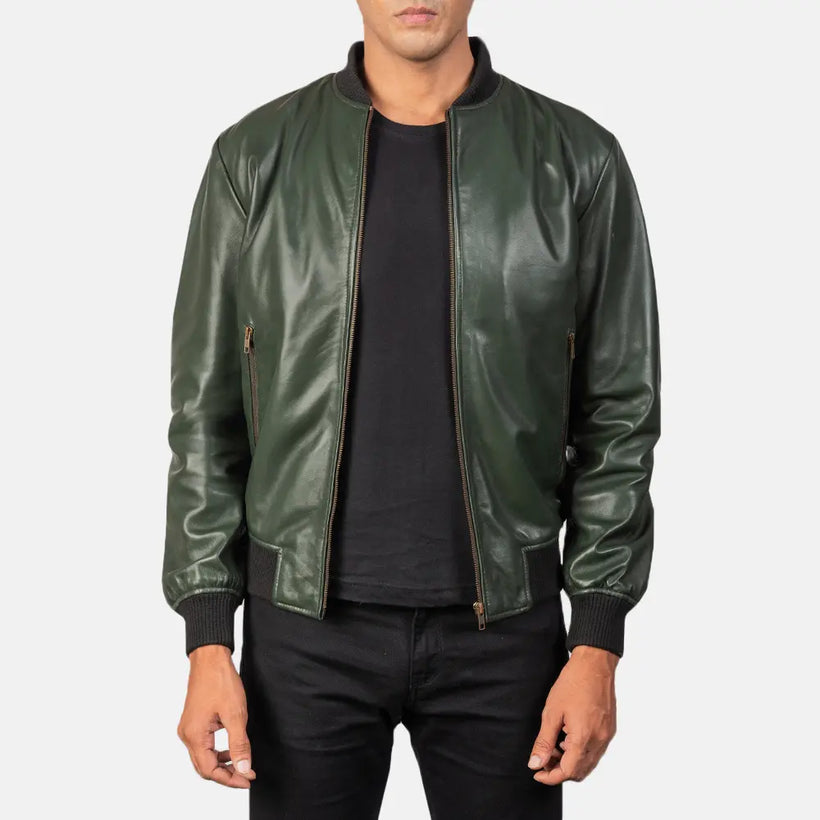 Shane Green Leather Bomber Jacket – alternate product view 1