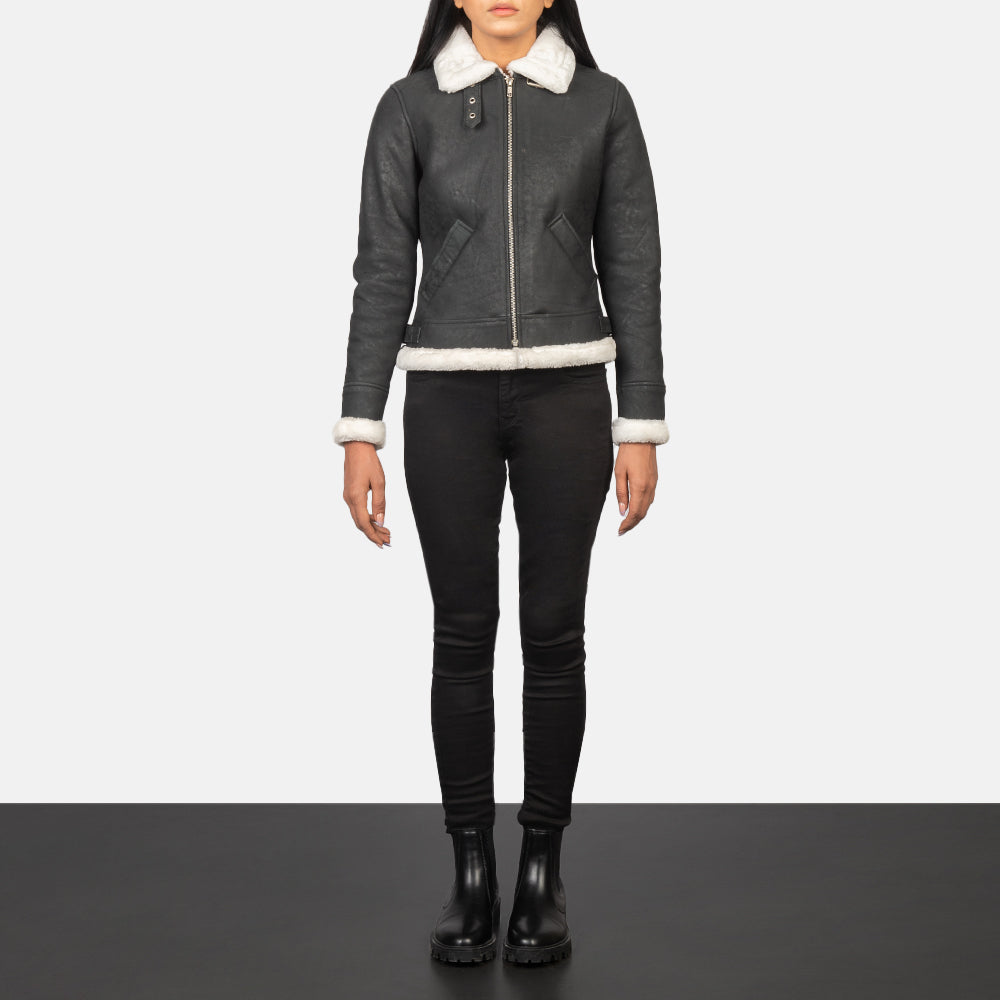 Sherilyn B-3 Black & White Leather Bomber Jacket - image 3