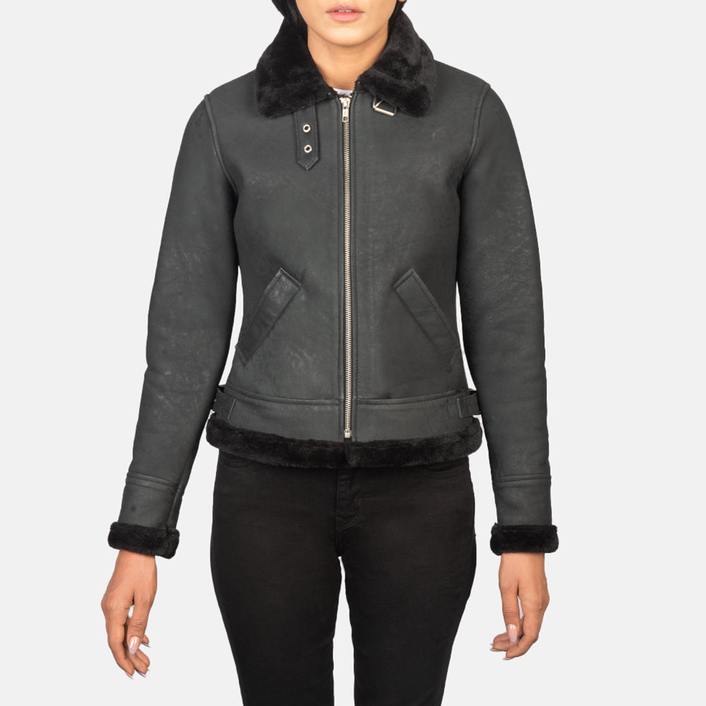 Sherilyn B-3 Distressed Black Leather Bomber Jacket - image 4