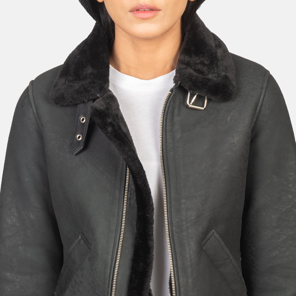 Sherilyn B-3 Distressed Black Leather Bomber Jacket - image 6