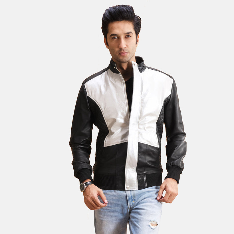 Spade Silver Black Leather Bomber Jacket – alternate product view 1