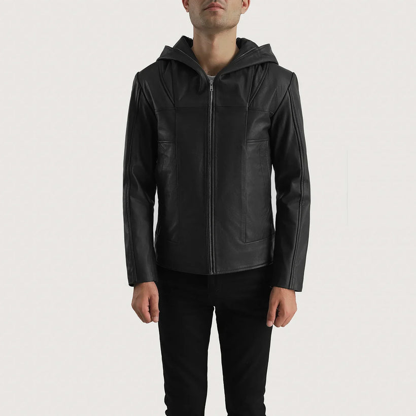 Spratt Black Hooded Leather Jacket – alternate product view 2