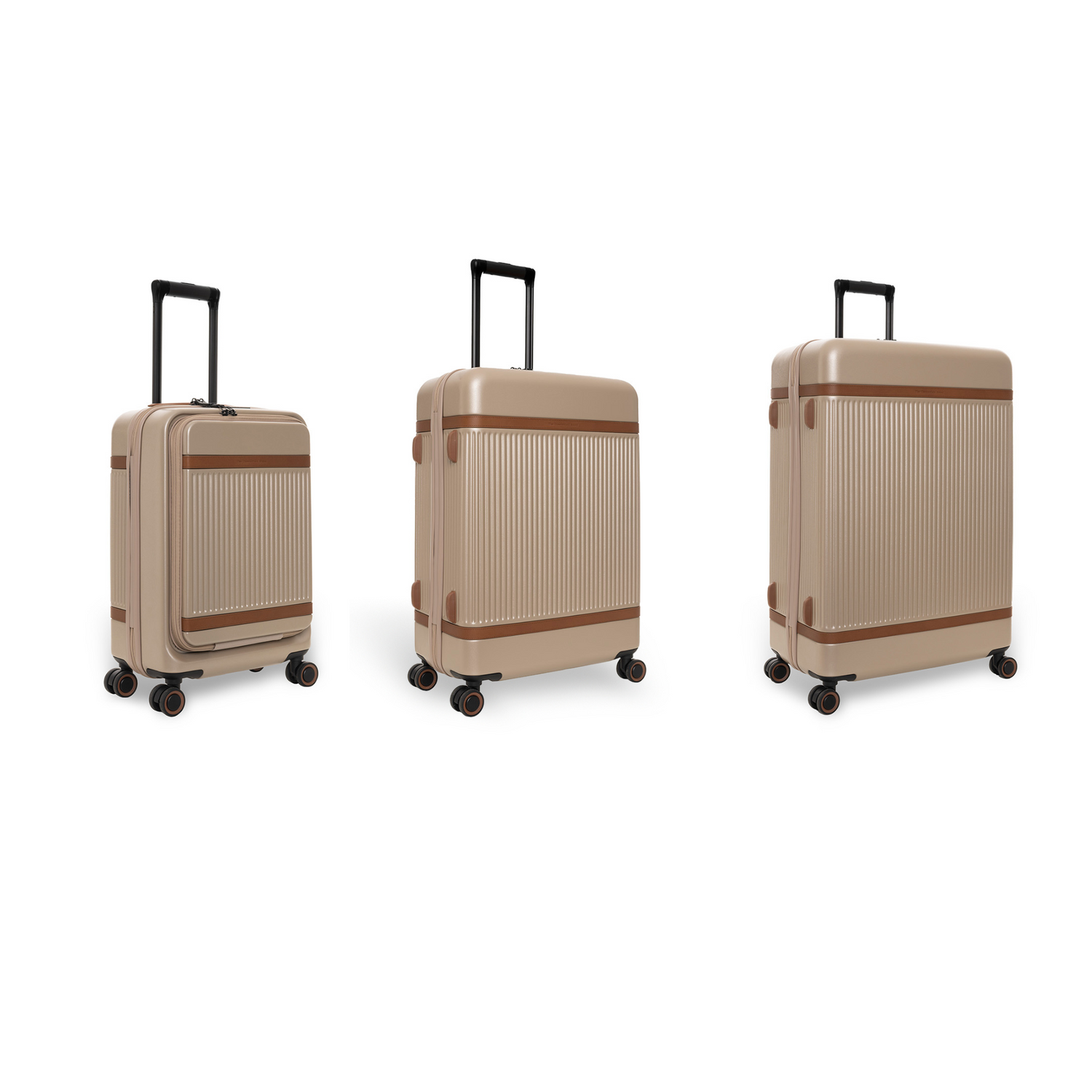 Champagne Suitcase Set Front Pocket Zuna, front view