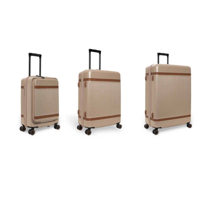 Champagne Suitcase Set Front Pocket Zuna, front view