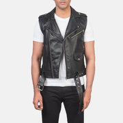 Sullivan Black Leather Biker Vest - image 1