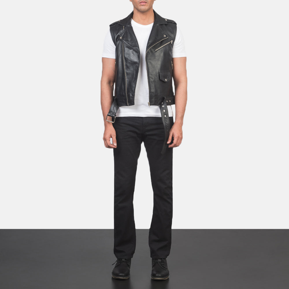 Sullivan Black Leather Biker Vest - image 3