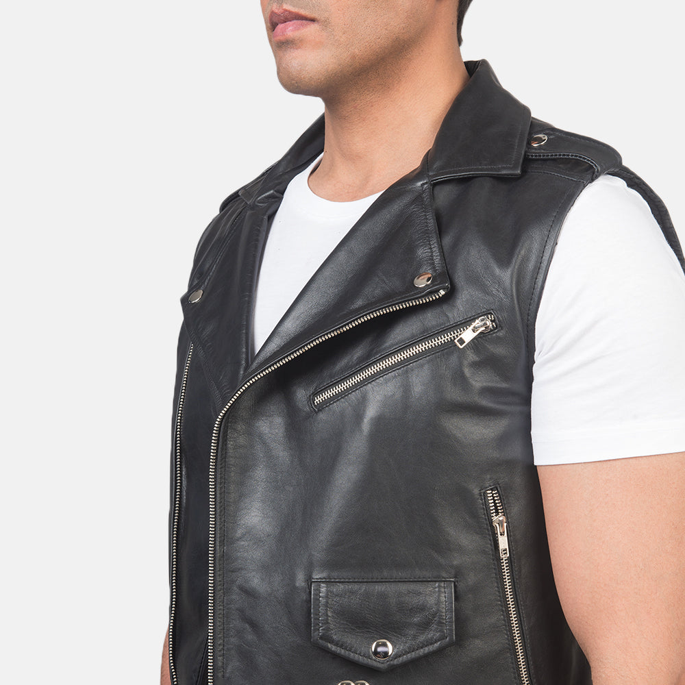 Sullivan Black Leather Biker Vest - image 6