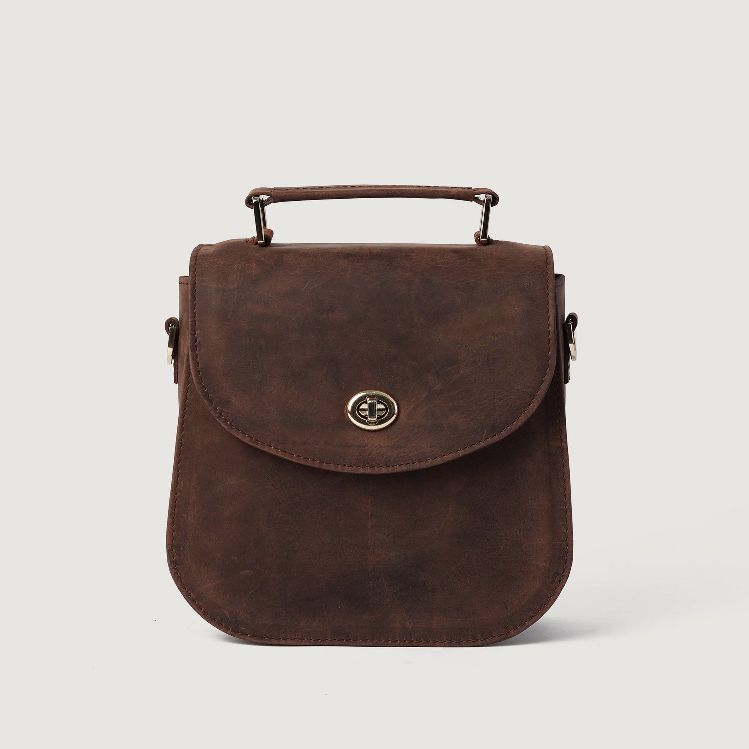 The Sandra Vintage Distressed Brown Leather Saddle Bag - image 3