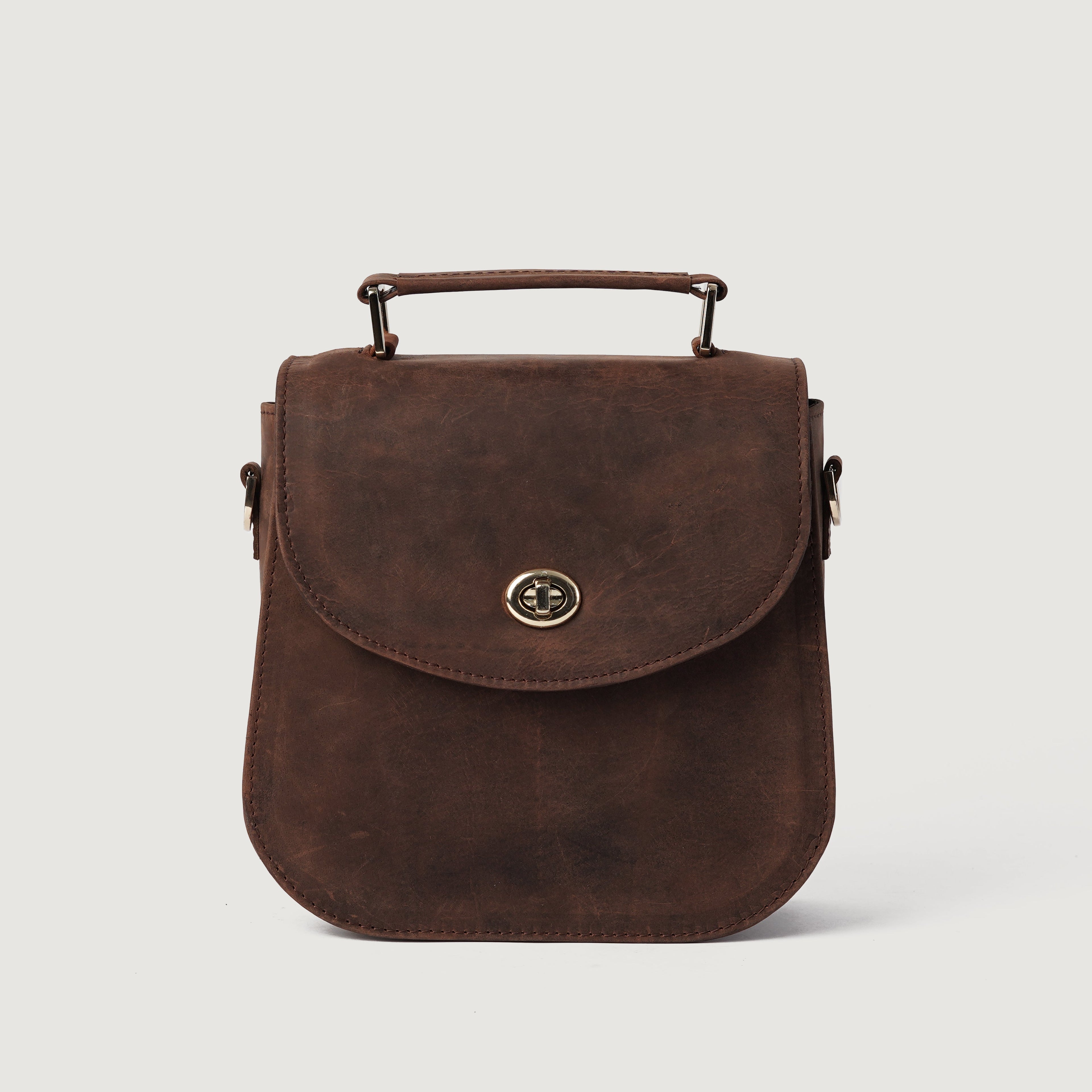 The Sandra Vintage Distressed Brown Leather Saddle Bag - image 3