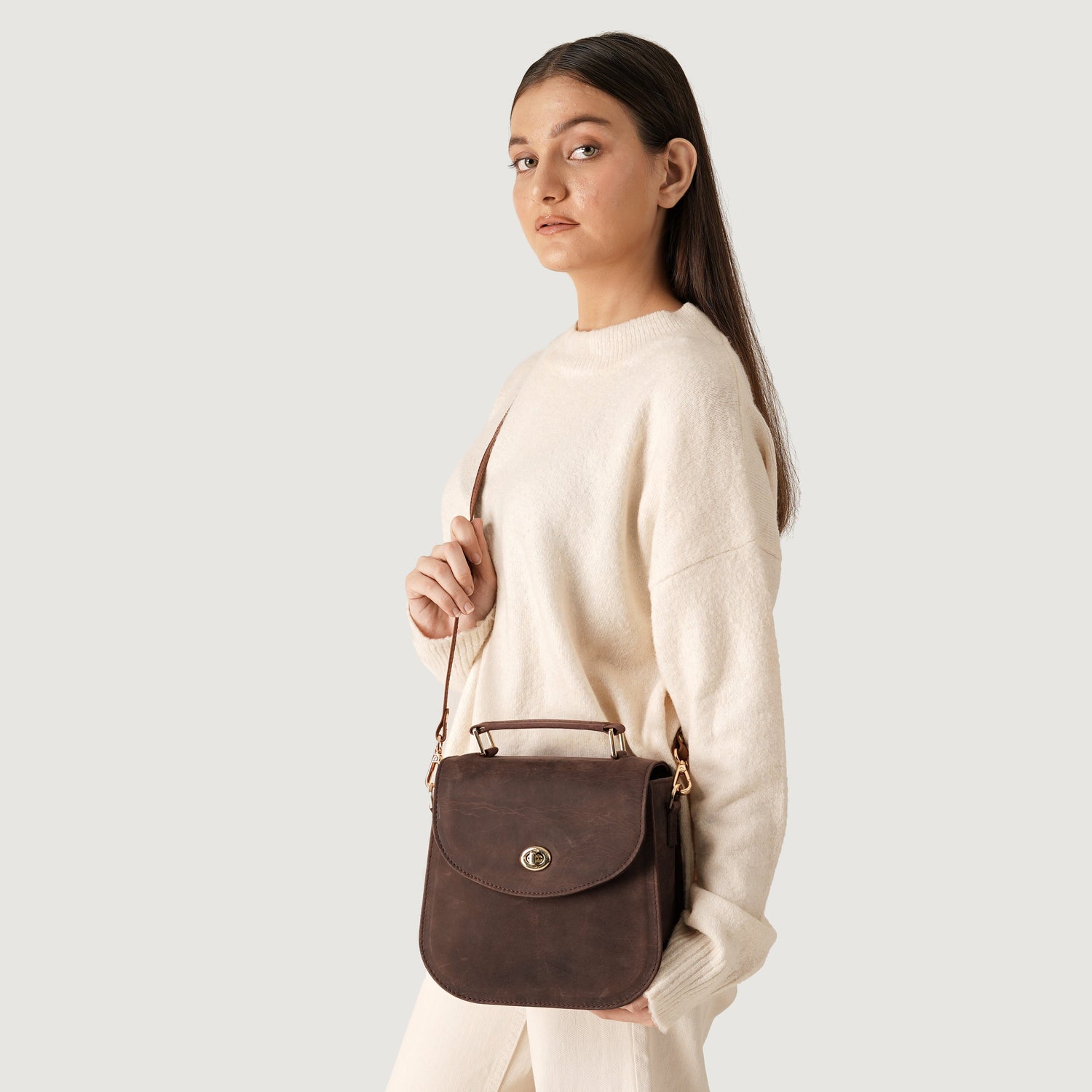The Sandra Vintage Distressed Brown Leather Saddle Bag - image 9