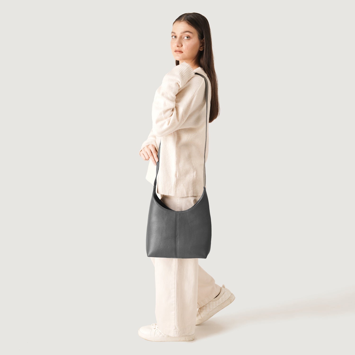 The Stefani Grey Leather Hobo Bag - image 2