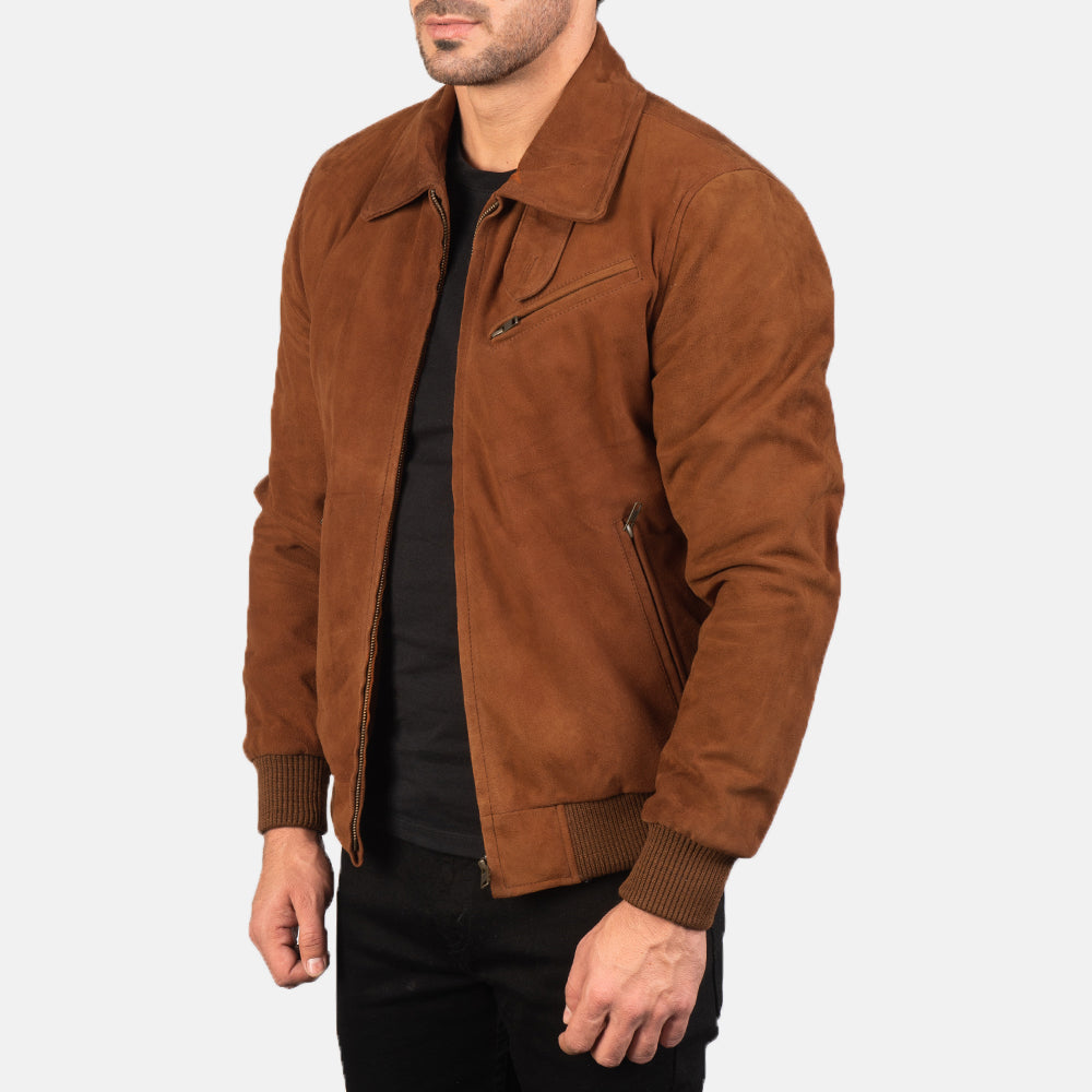 Brown Goatskin suede Jacket - Back View Showing Tailored Shoulder Fit & Clean Hemline