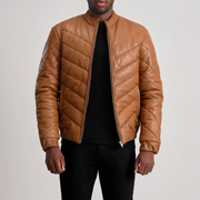 Travis Tan Leather Puffer Jacket - image 1
