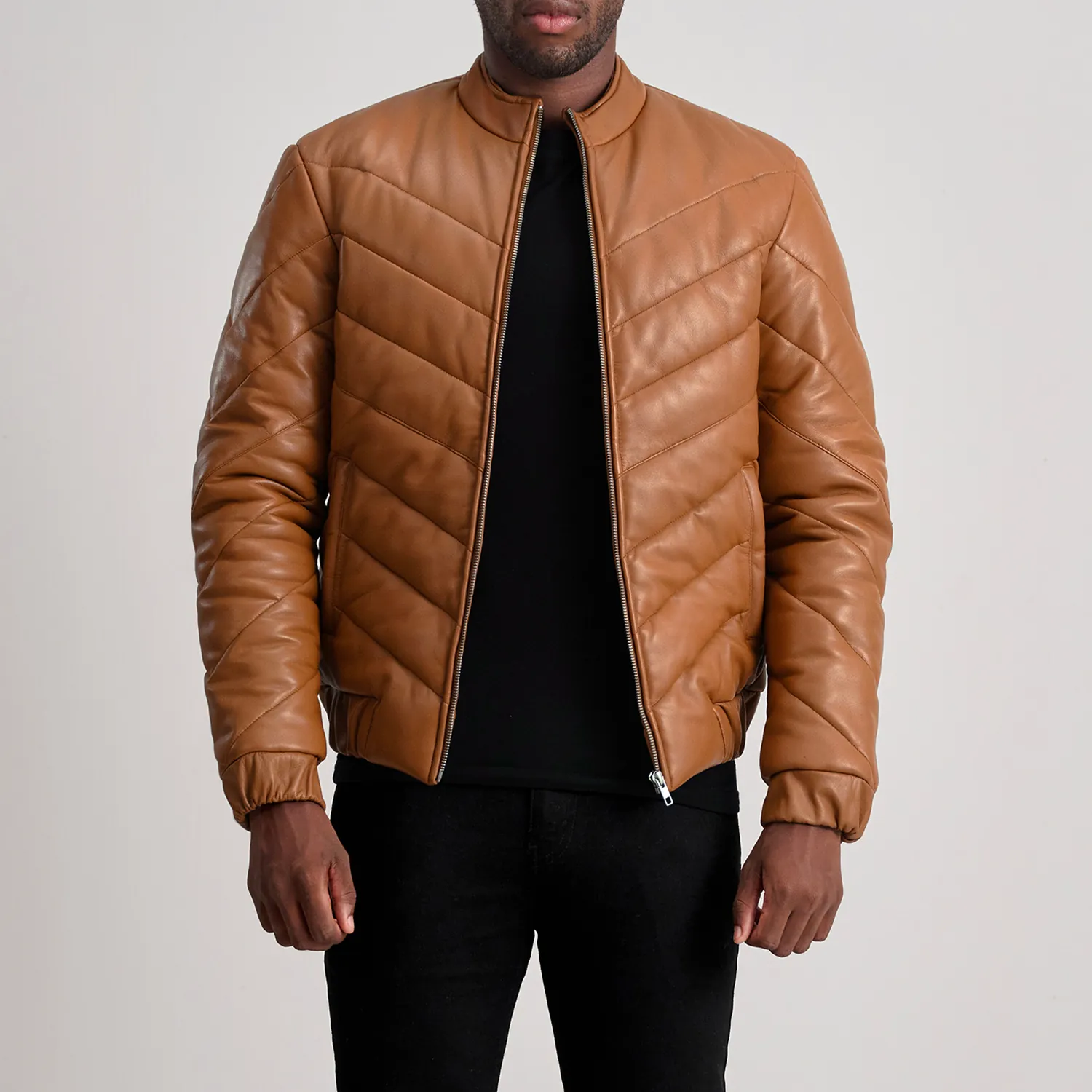 Travis Tan Leather Puffer Jacket - image 1