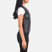 Vanda Black Leather Biker Vest - image 2