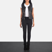 Vanda Black Leather Biker Vest - image 3