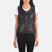 Vanda Black Leather Biker Vest - image 4