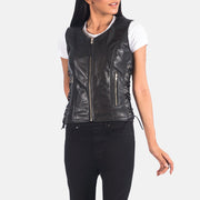 Vanda Black Leather Biker Vest - image 6