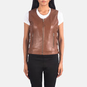 Vanda Brown Leather Biker Vest - image 1