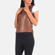 Vanda Brown Leather Biker Vest - image 4