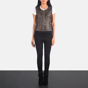 Vanda Distressed Brown Leather Biker Vest - image 3