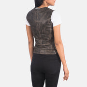 Vanda Distressed Brown Leather Biker Vest - image 5