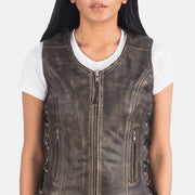 Vanda Distressed Brown Leather Biker Vest - image 6