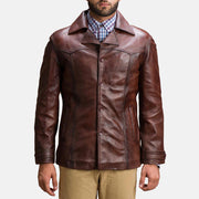 Men's Vincent Alley Brown Leather Jacket in Brown Sheepskin Leather - Front Profile View & Tailored Silhouette | Buy Online