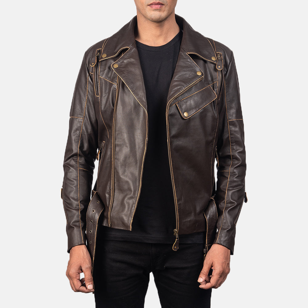 Zipper & Hem Craftsmanship Construction Detail on Men's Vincent Black Leather Biker Jacket