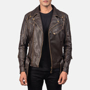 Zipper & Hem Craftsmanship Construction Detail on Men's Vincent Black Leather Biker Jacket