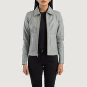 Snap Buttons & Hem Craftsmanship Construction Detail on Women's Vixen Pink Classic Collar Leather Jacket