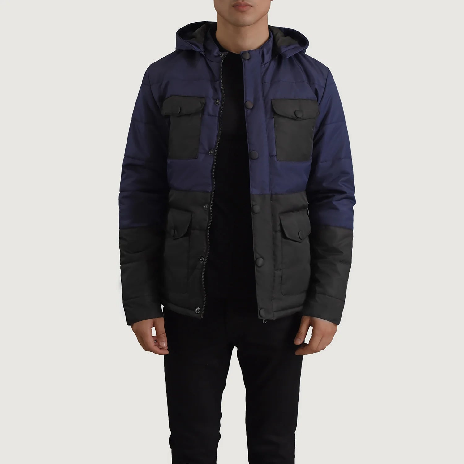 Wayne Black & Blue Hooded Puffer Jacket - image 1