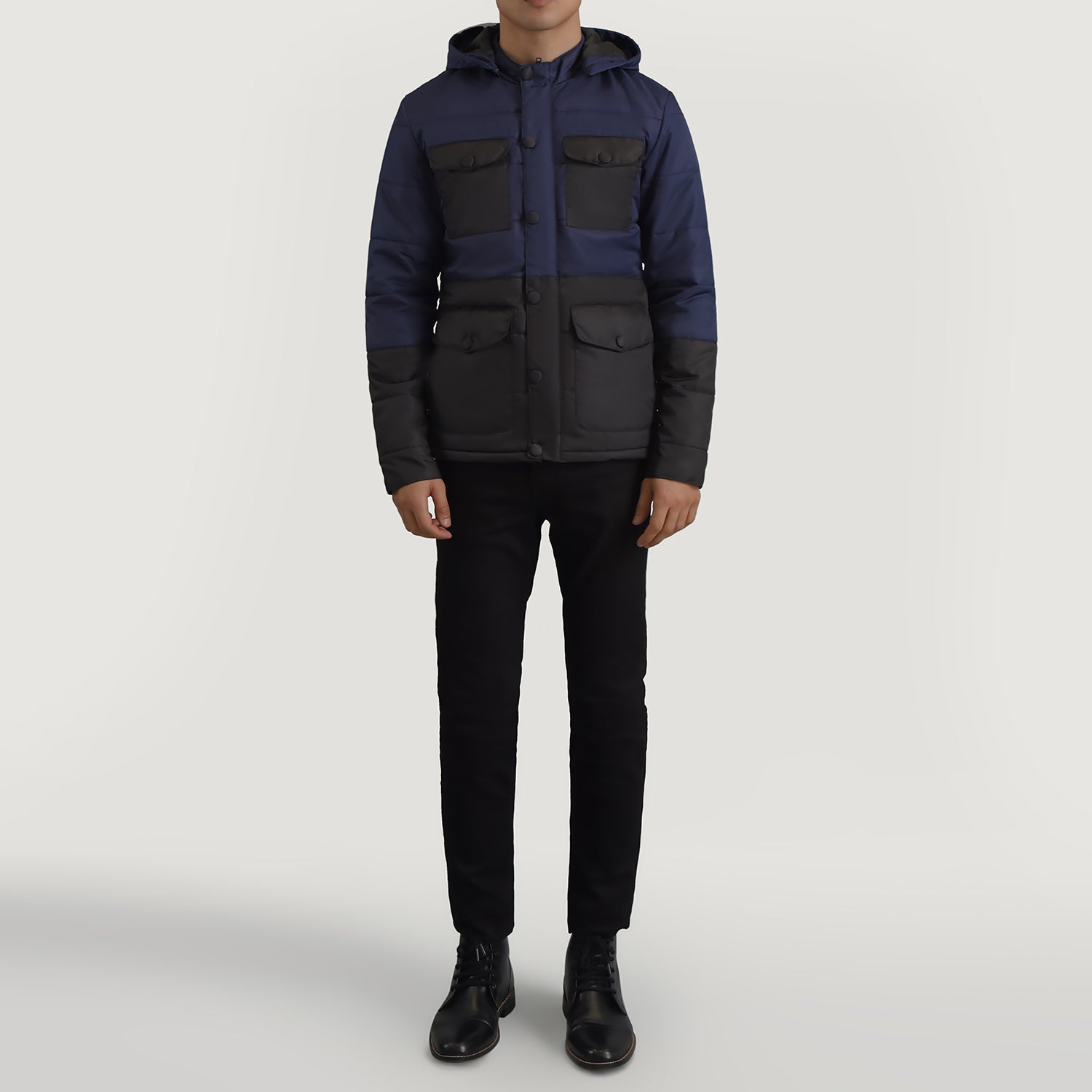 Wayne Black & Blue Hooded Puffer Jacket - image 3