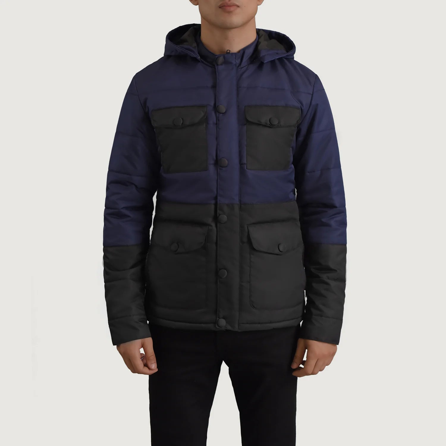 Wayne Black & Blue Hooded Puffer Jacket - image 4