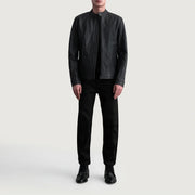 Close-Up Detail of Snap Button & Zipper Hardware on Zen Matte Black Leather Biker Jacket