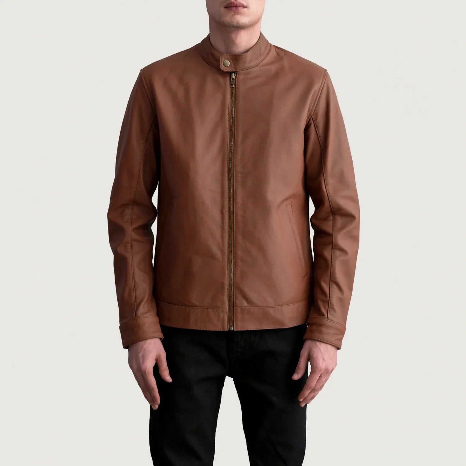 Zen Matte Brown Leather Biker Jacket - image 3