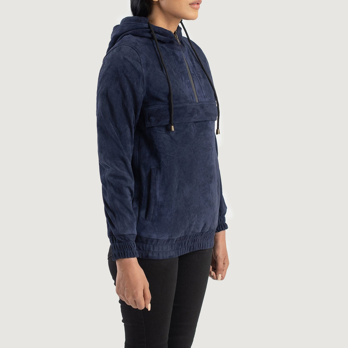 Blue Sheepskin suede Jacket - Back View Showing Tailored Shoulder Fit & Clean Hemline
